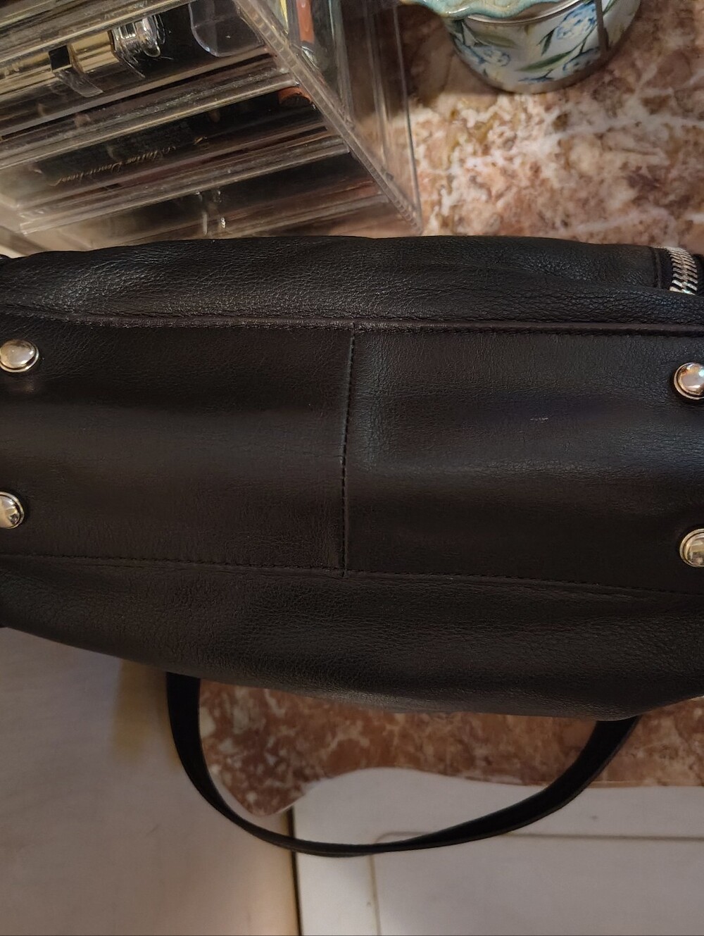 B Makowsky Black Studded Leather Shoulder/Crossbody Handbag - Picture 5 of 7